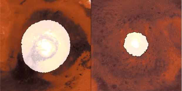 Änderungen der Polkappen des Mars mit der Jahreszeit